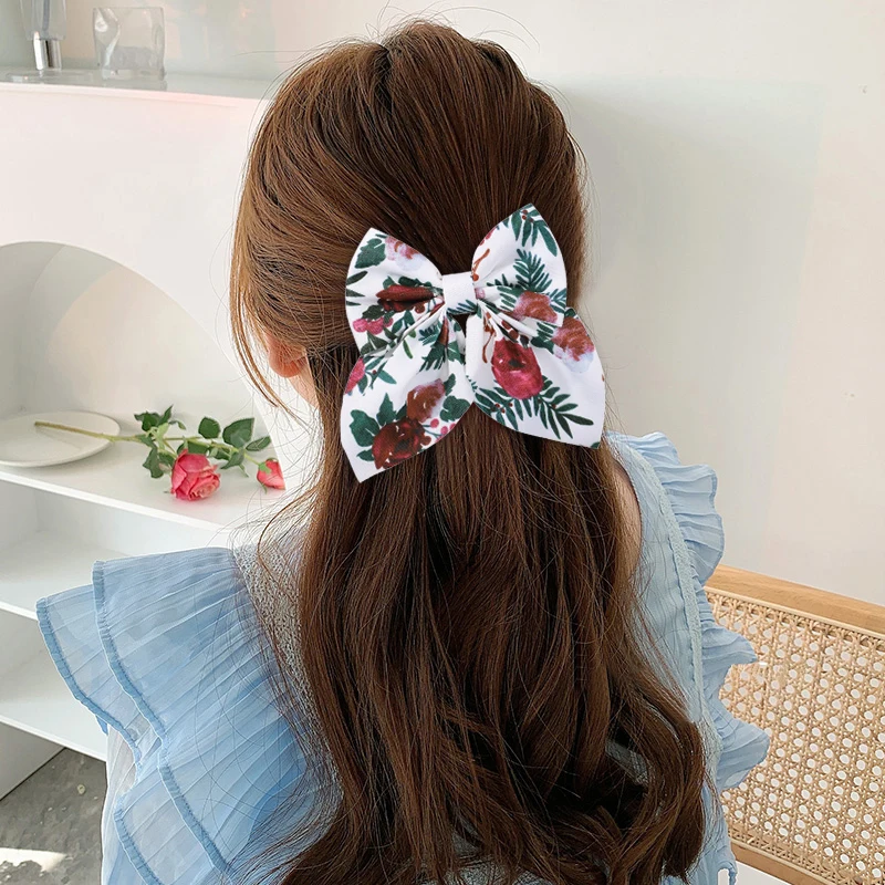 2Pcs/set Women Girls Sweet Print Bows Hair Clips Hairpins Ribbon Barrettes Duckbill Clip Headwear Female Summer Hair Accessories