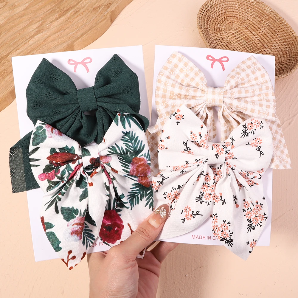 2Pcs/set Women Girls Sweet Print Bows Hair Clips Hairpins Ribbon Barrettes Duckbill Clip Headwear Female Summer Hair Accessories