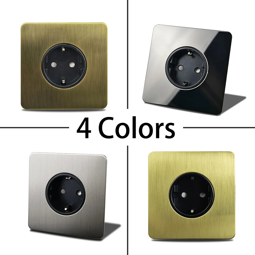 Wallpad EU Wall Socket Antique Brass Electrical Outlet Stainless Steel Panel German Schuko 4 Colors