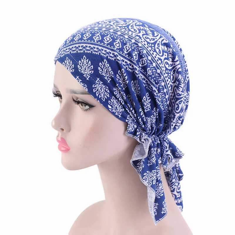 New high quality Women Stretchy Turban Cotton Beanie Pre Tied Scarf Head Scarf Chemo Hat Cancer Scarves Lady Hair accessories