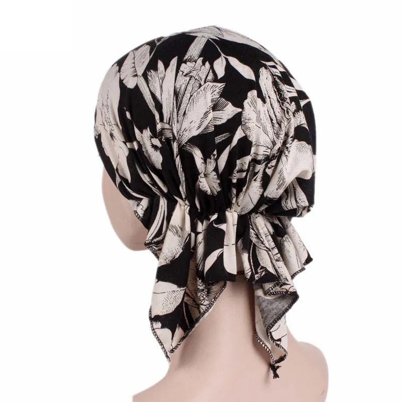 New high quality Women Stretchy Turban Cotton Beanie Pre Tied Scarf Head Scarf Chemo Hat Cancer Scarves Lady Hair accessories