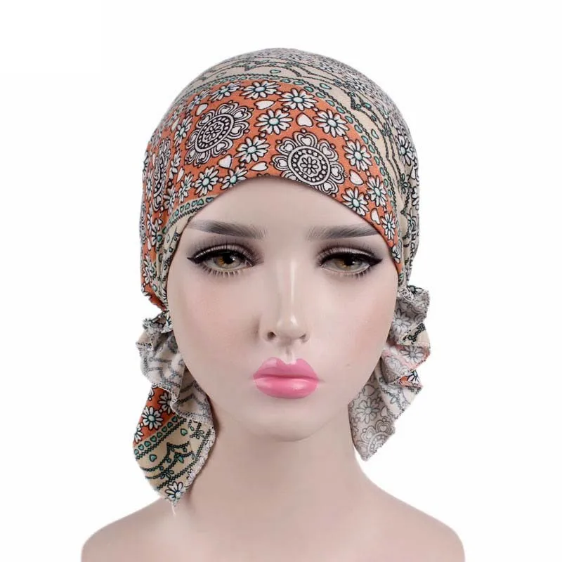New high quality Women Stretchy Turban Cotton Beanie Pre Tied Scarf Head Scarf Chemo Hat Cancer Scarves Lady Hair accessories