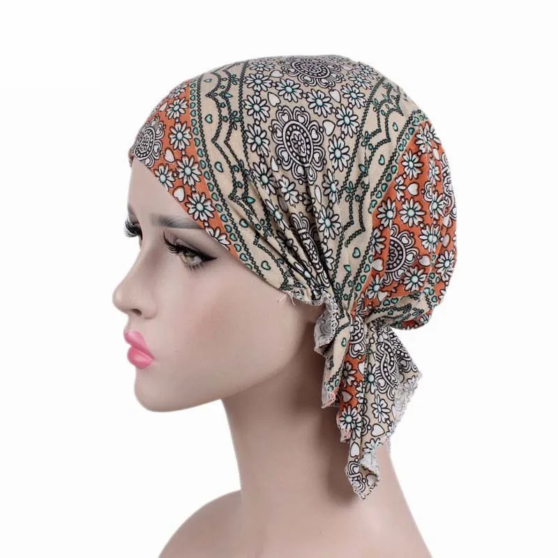 New high quality Women Stretchy Turban Cotton Beanie Pre Tied Scarf Head Scarf Chemo Hat Cancer Scarves Lady Hair accessories