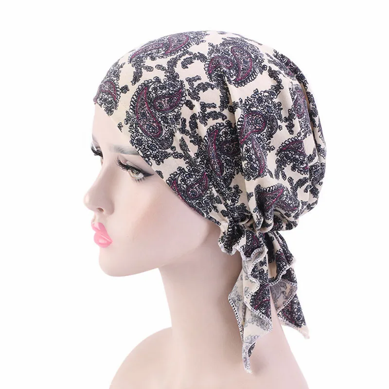 New high quality Women Stretchy Turban Cotton Beanie Pre Tied Scarf Head Scarf Chemo Hat Cancer Scarves Lady Hair accessories