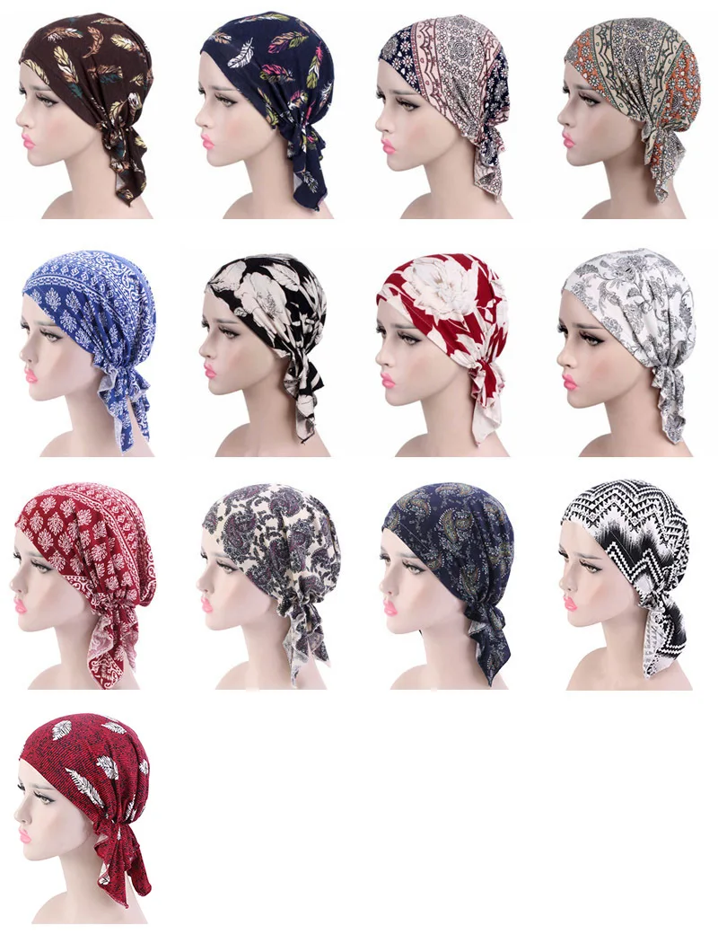 New high quality Women Stretchy Turban Cotton Beanie Pre Tied Scarf Head Scarf Chemo Hat Cancer Scarves Lady Hair accessories