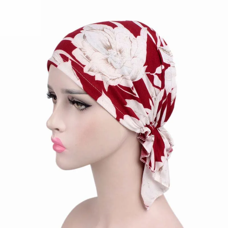 New high quality Women Stretchy Turban Cotton Beanie Pre Tied Scarf Head Scarf Chemo Hat Cancer Scarves Lady Hair accessories