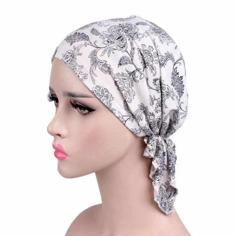 New high quality Women Stretchy Turban Cotton Beanie Pre Tied Scarf Head Scarf Chemo Hat Cancer Scarves Lady Hair accessories