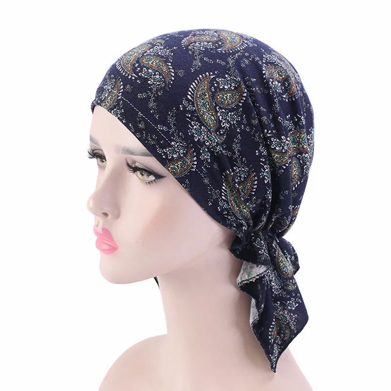 New high quality Women Stretchy Turban Cotton Beanie Pre Tied Scarf Head Scarf Chemo Hat Cancer Scarves Lady Hair accessories