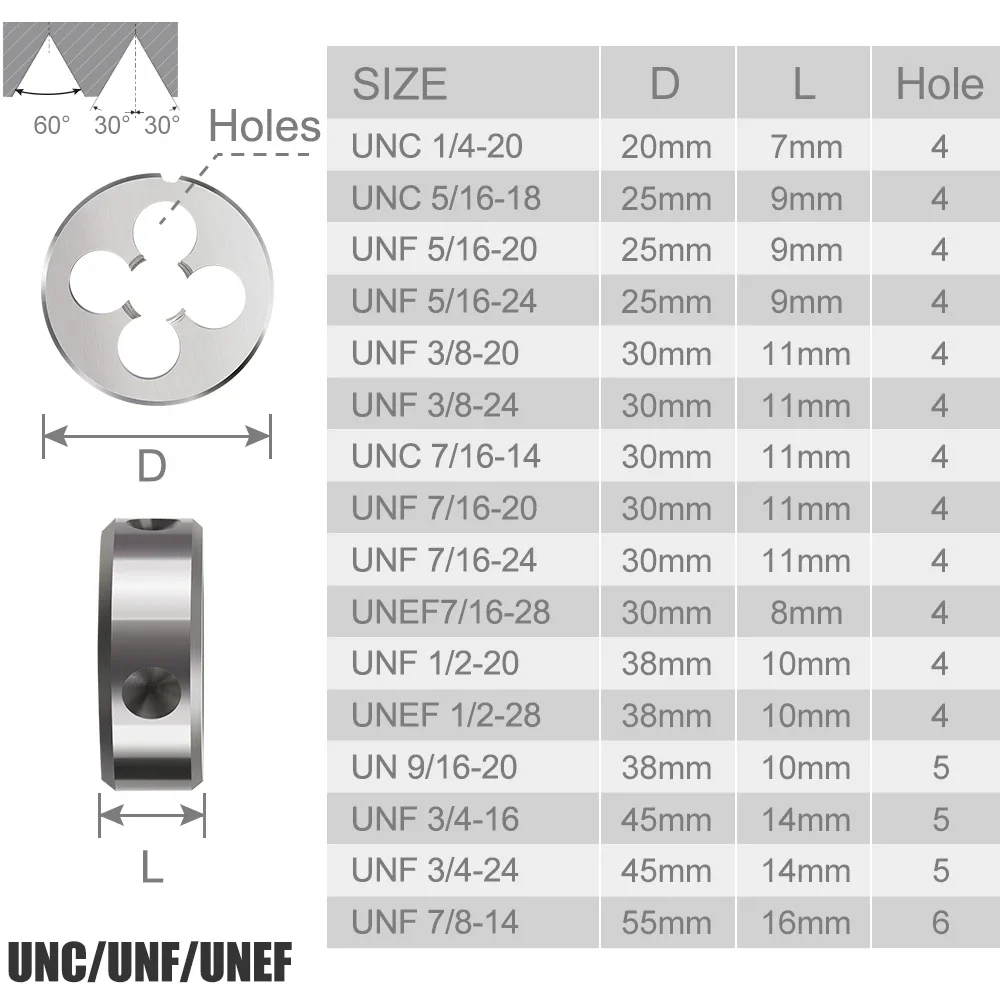HAMPTON Thread Die Right Hand Die UN UNC UNF UNEF 5/16 3/8 7/16 1/2 5/8 9/16 3/4 Thread Die Threading Tools Screw Die