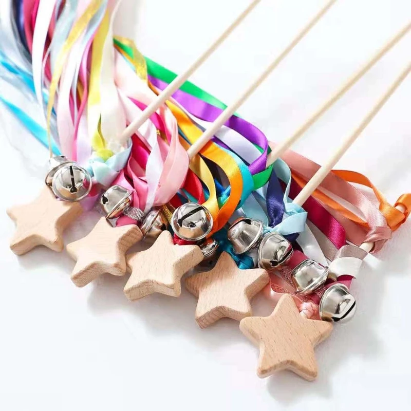 BPA-free Non-toxic Baby Ribbon Wooden Ring Teether Montessori Style Sensory Toy Newborns Color Recognition Educational Toys
