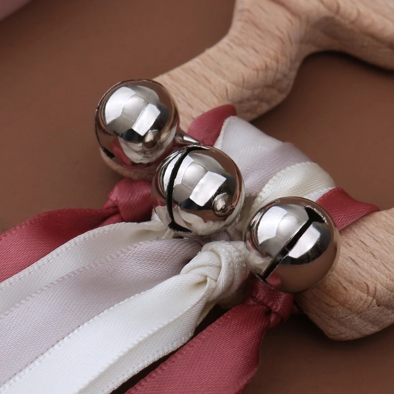 BPA-free Non-toxic Baby Ribbon Wooden Ring Teether Montessori Style Sensory Toy Newborns Color Recognition Educational Toys