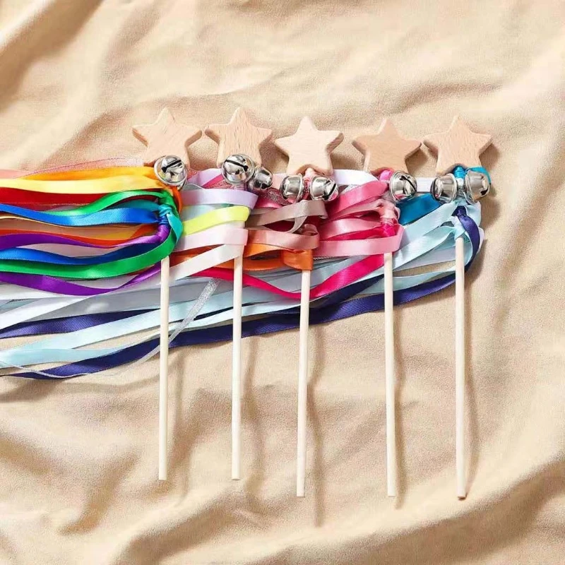 BPA-free Non-toxic Baby Ribbon Wooden Ring Teether Montessori Style Sensory Toy Newborns Color Recognition Educational Toys