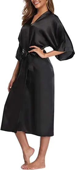 Sexy women extra long bathrobe Silky Satin robe Charming Women's Lengthened Casual Bathrobe Long Sleeved Robe Homewear