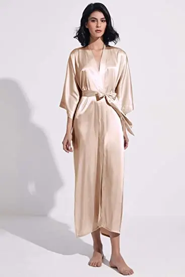 Sexy women extra long bathrobe Silky Satin robe Charming Women's Lengthened Casual Bathrobe Long Sleeved Robe Homewear