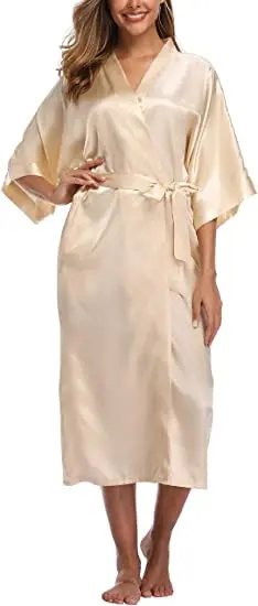 Sexy women extra long bathrobe Silky Satin robe Charming Women's Lengthened Casual Bathrobe Long Sleeved Robe Homewear
