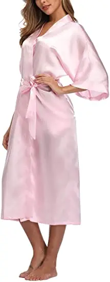 Sexy women extra long bathrobe Silky Satin robe Charming Women's Lengthened Casual Bathrobe Long Sleeved Robe Homewear