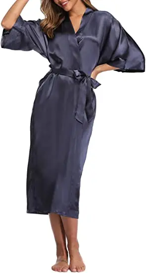 Sexy women extra long bathrobe Silky Satin robe Charming Women's Lengthened Casual Bathrobe Long Sleeved Robe Homewear