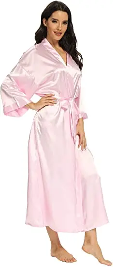 Sexy women extra long bathrobe Silky Satin robe Charming Women's Lengthened Casual Bathrobe Long Sleeved Robe Homewear