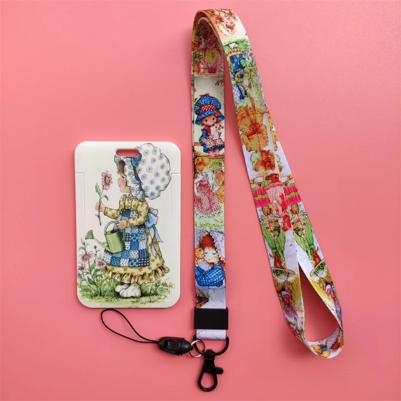 Fashion Cartoon Girls Name Card Holder Men Boys Lanyard ID Card Cover Pass Mobile Phone Card Badge Holder