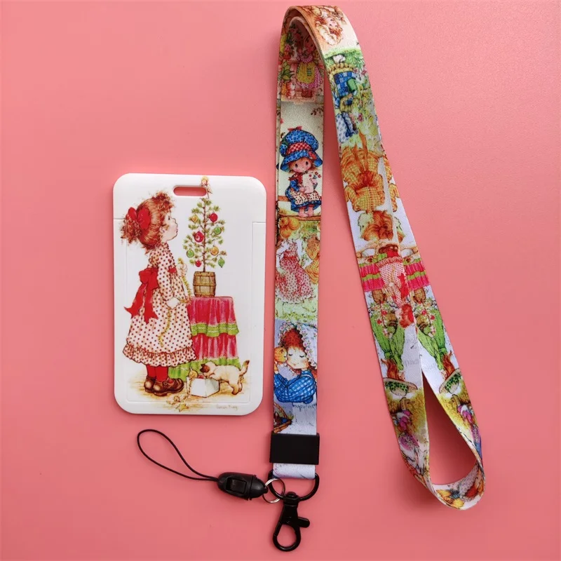 Fashion Cartoon Girls Name Card Holder Men Boys Lanyard ID Card Cover Pass Mobile Phone Card Badge Holder