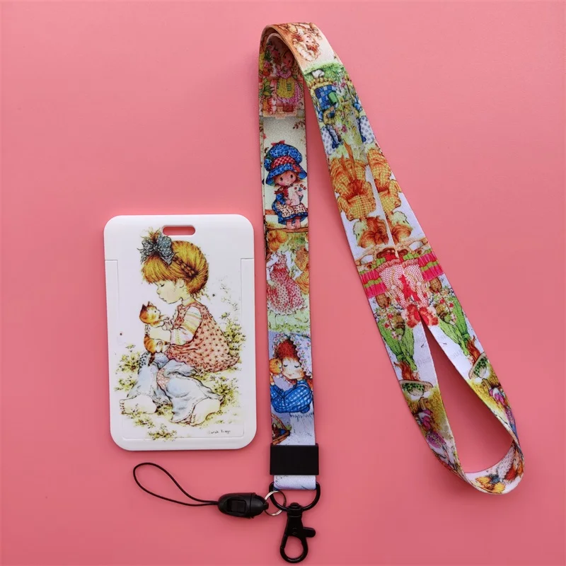 Fashion Cartoon Girls Name Card Holder Men Boys Lanyard ID Card Cover Pass Mobile Phone Card Badge Holder