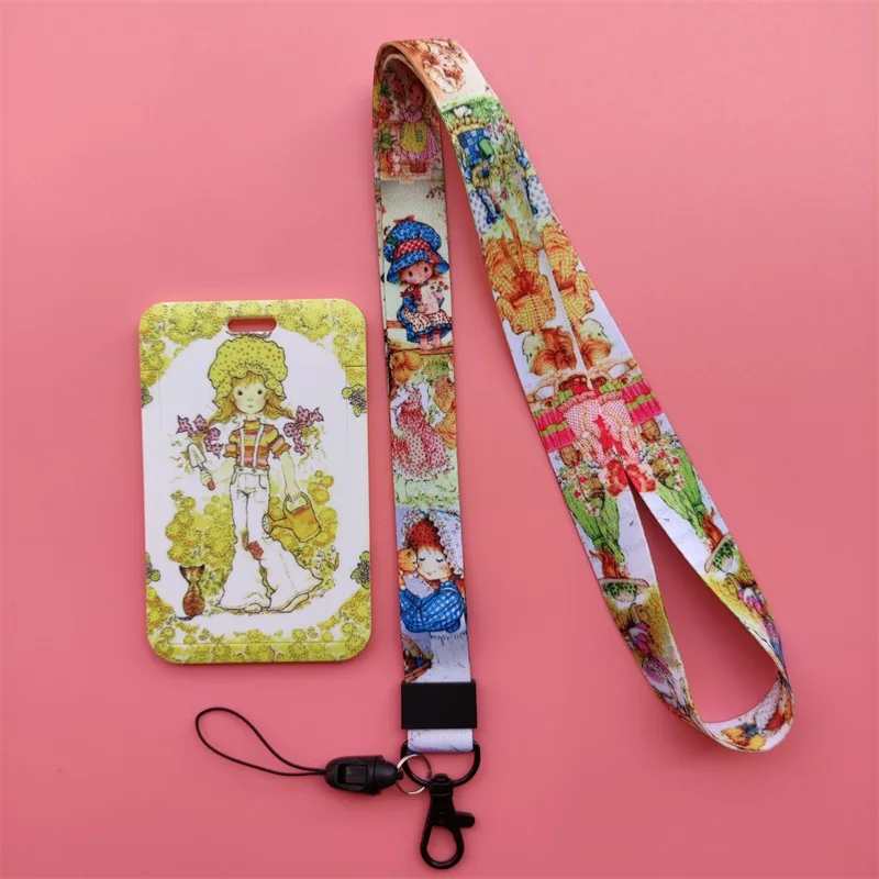 Fashion Cartoon Girls Name Card Holder Men Boys Lanyard ID Card Cover Pass Mobile Phone Card Badge Holder