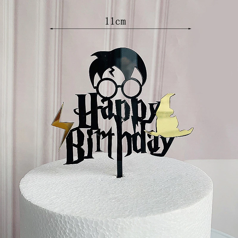 Dark Cartoon Happy Birthday Acrylic Cake Topper Cute Boy Witch Cake Topper For Kids Birthday Party Cake Decorations Baby Shower