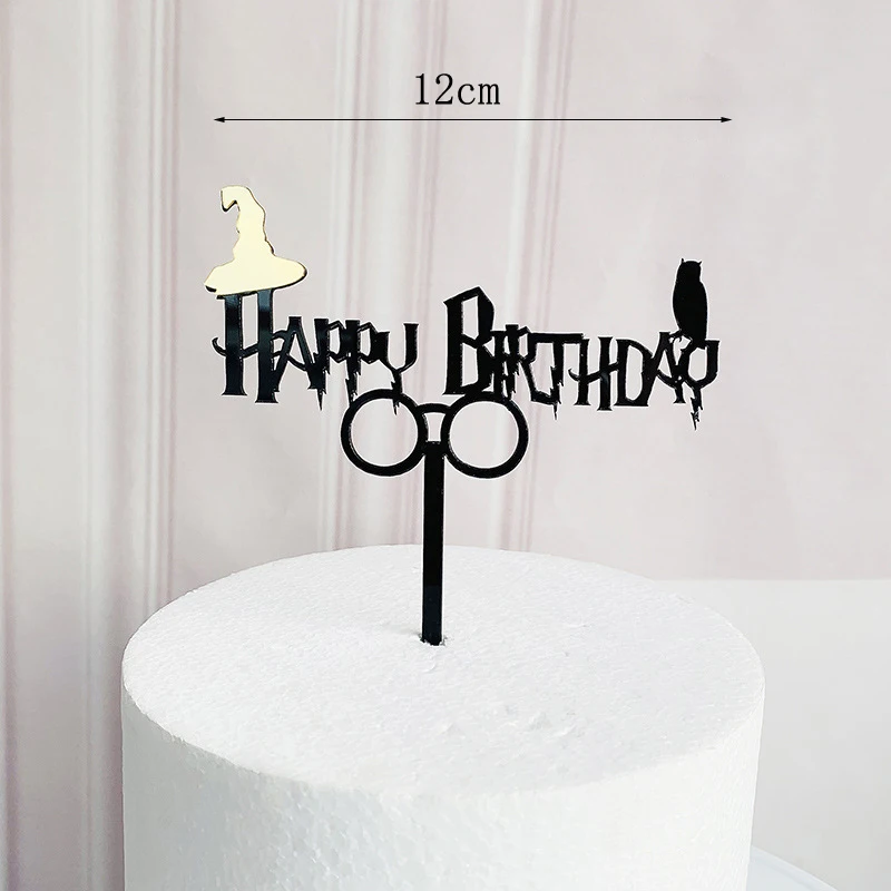 Dark Cartoon Happy Birthday Acrylic Cake Topper Cute Boy Witch Cake Topper For Kids Birthday Party Cake Decorations Baby Shower