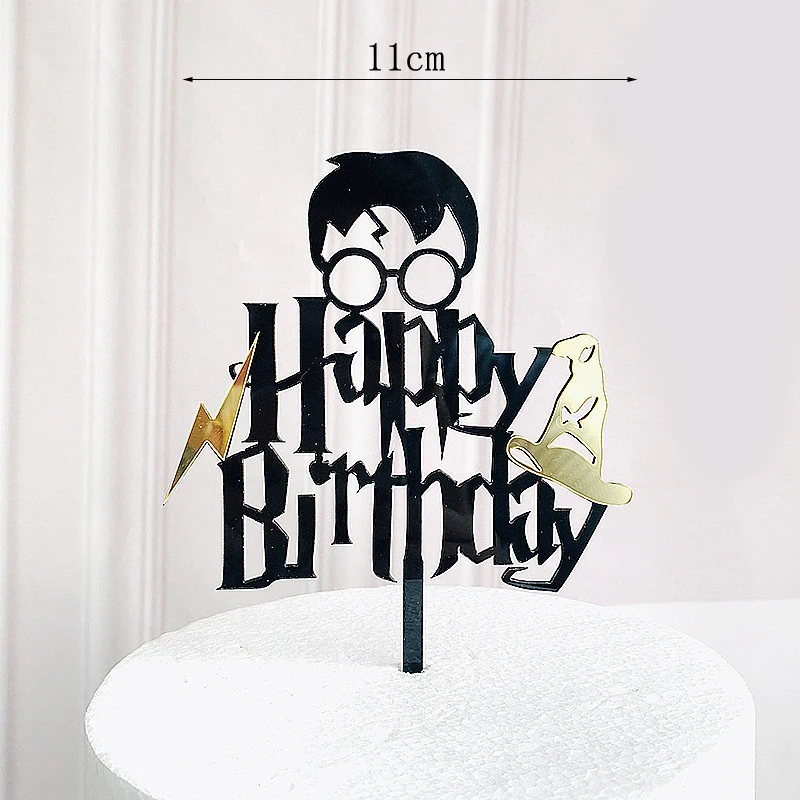 Dark Cartoon Happy Birthday Acrylic Cake Topper Cute Boy Witch Cake Topper For Kids Birthday Party Cake Decorations Baby Shower