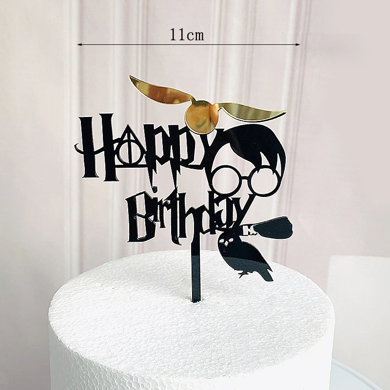 Dark Cartoon Happy Birthday Acrylic Cake Topper Cute Boy Witch Cake Topper For Kids Birthday Party Cake Decorations Baby Shower