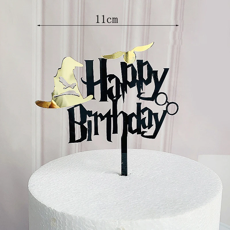 Dark Cartoon Happy Birthday Acrylic Cake Topper Cute Boy Witch Cake Topper For Kids Birthday Party Cake Decorations Baby Shower