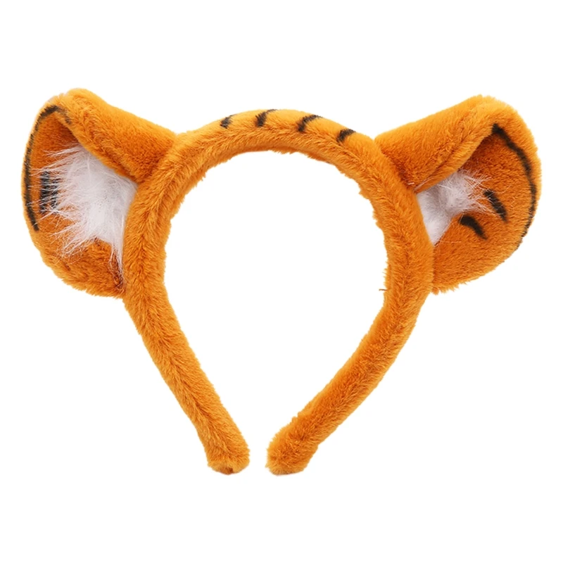 Furry Headband with Animal Pattern Tiger Ears Cartoon Hairband Party Performance Theme Costume Hair Accessories F3MD