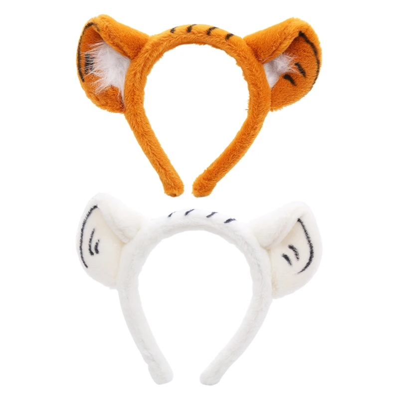 Furry Headband with Animal Pattern Tiger Ears Cartoon Hairband Party Performance Theme Costume Hair Accessories F3MD