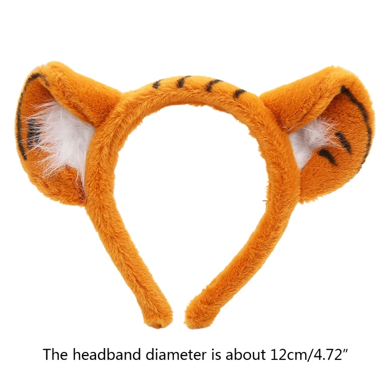 Furry Headband with Animal Pattern Tiger Ears Cartoon Hairband Party Performance Theme Costume Hair Accessories F3MD