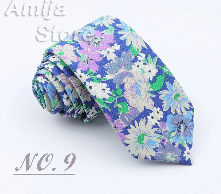 Brand New Floral Print Tie For Men Women Skinny Cotton Necktie For Wedding Casual Man's Neckties Classic Suits Flower Cravat