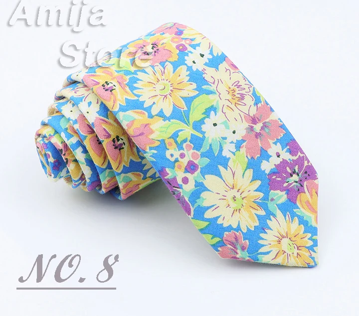 Brand New Floral Print Tie For Men Women Skinny Cotton Necktie For Wedding Casual Man's Neckties Classic Suits Flower Cravat
