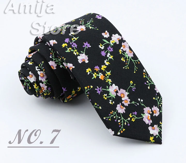 Brand New Floral Print Tie For Men Women Skinny Cotton Necktie For Wedding Casual Man's Neckties Classic Suits Flower Cravat