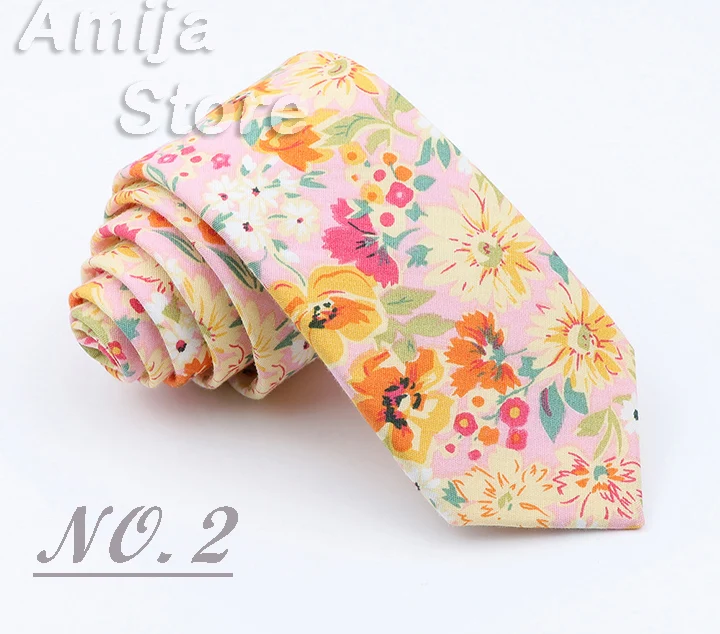 Brand New Floral Print Tie For Men Women Skinny Cotton Necktie For Wedding Casual Man's Neckties Classic Suits Flower Cravat