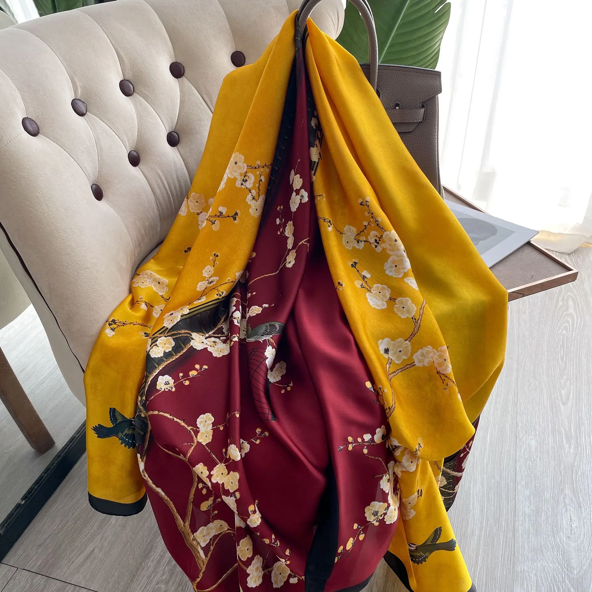 180*90cm Large Silk Satin Scarf Hijab Women Print Spring New Shawl Wrap Female Hand Foulard Pashmina Travel Echarpe 2022 NEW