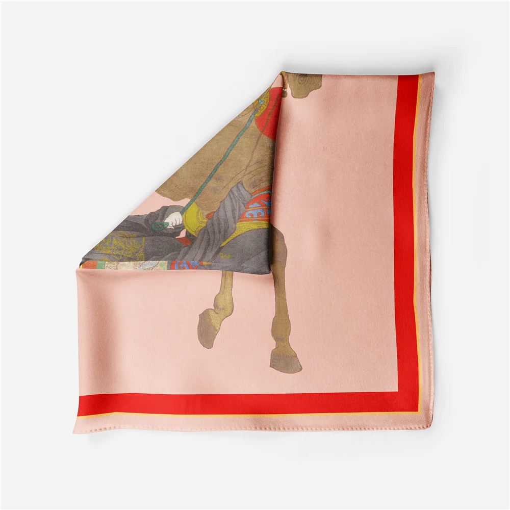 Twill Silk Scarf Woman Horse Riding Painting Square Scarves Wraps Bandana Small Hijab Silk Foulard Tie Headband Neckerchief 53CM