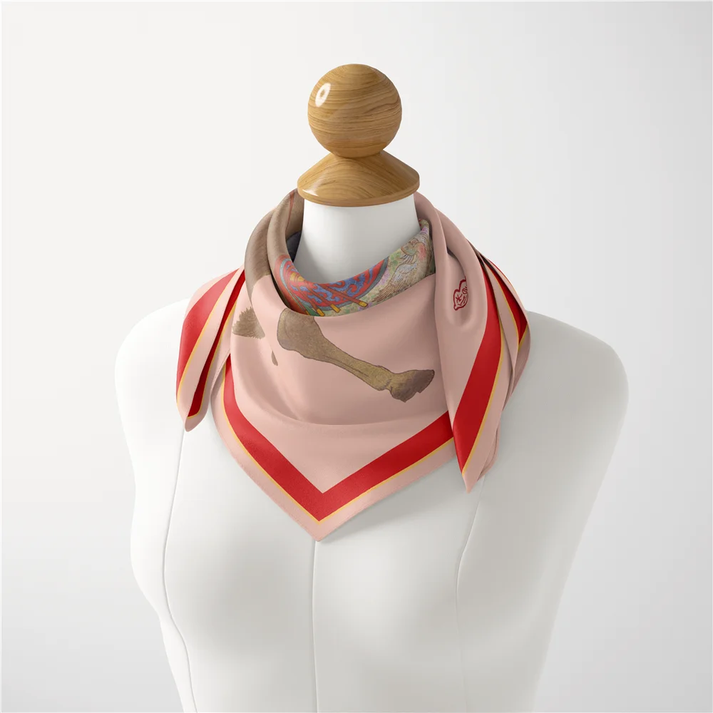 Twill Silk Scarf Woman Horse Riding Painting Square Scarves Wraps Bandana Small Hijab Silk Foulard Tie Headband Neckerchief 53CM