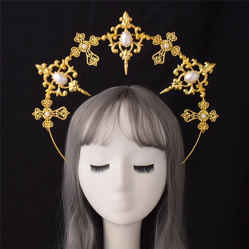 Gothic Lolita Black Rose Devil Feather Wings Gorgeous Vintage Mary Baroque Tiara Headwear Goddess Sun Halo Headband