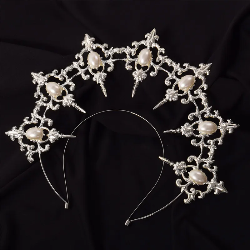 Gothic Lolita Black Rose Devil Feather Wings Gorgeous Vintage Mary Baroque Tiara Headwear Goddess Sun Halo Headband