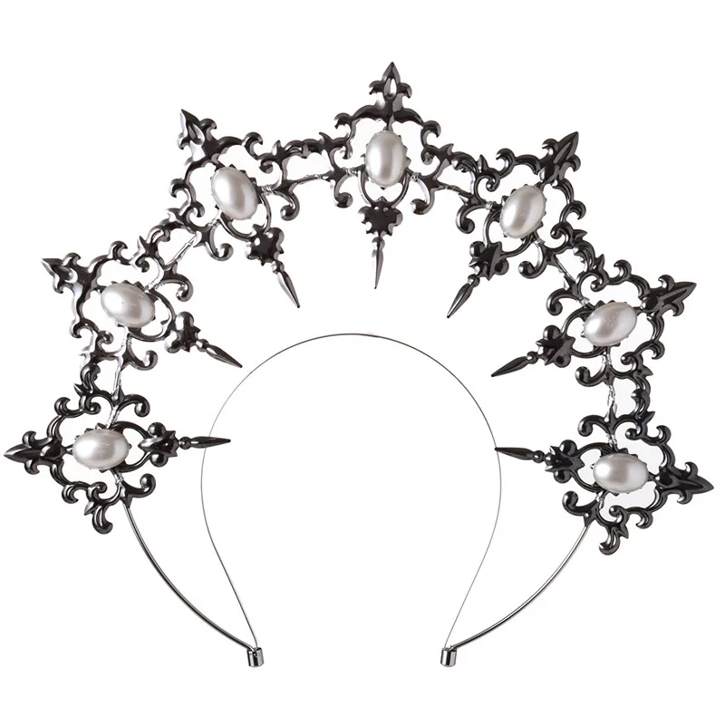 Gothic Lolita Black Rose Devil Feather Wings Gorgeous Vintage Mary Baroque Tiara Headwear Goddess Sun Halo Headband