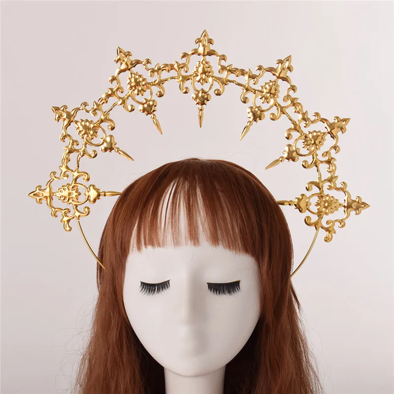 Gothic Lolita Black Rose Devil Feather Wings Gorgeous Vintage Mary Baroque Tiara Headwear Goddess Sun Halo Headband