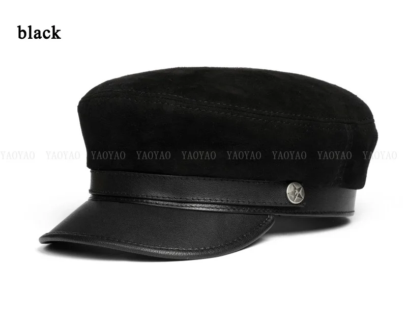 Suede Leather Hats For Men 2023 Korean Fashion Male Flat Top Military Navy Sailing Berets With Belt Chic Student Caps Streetwear