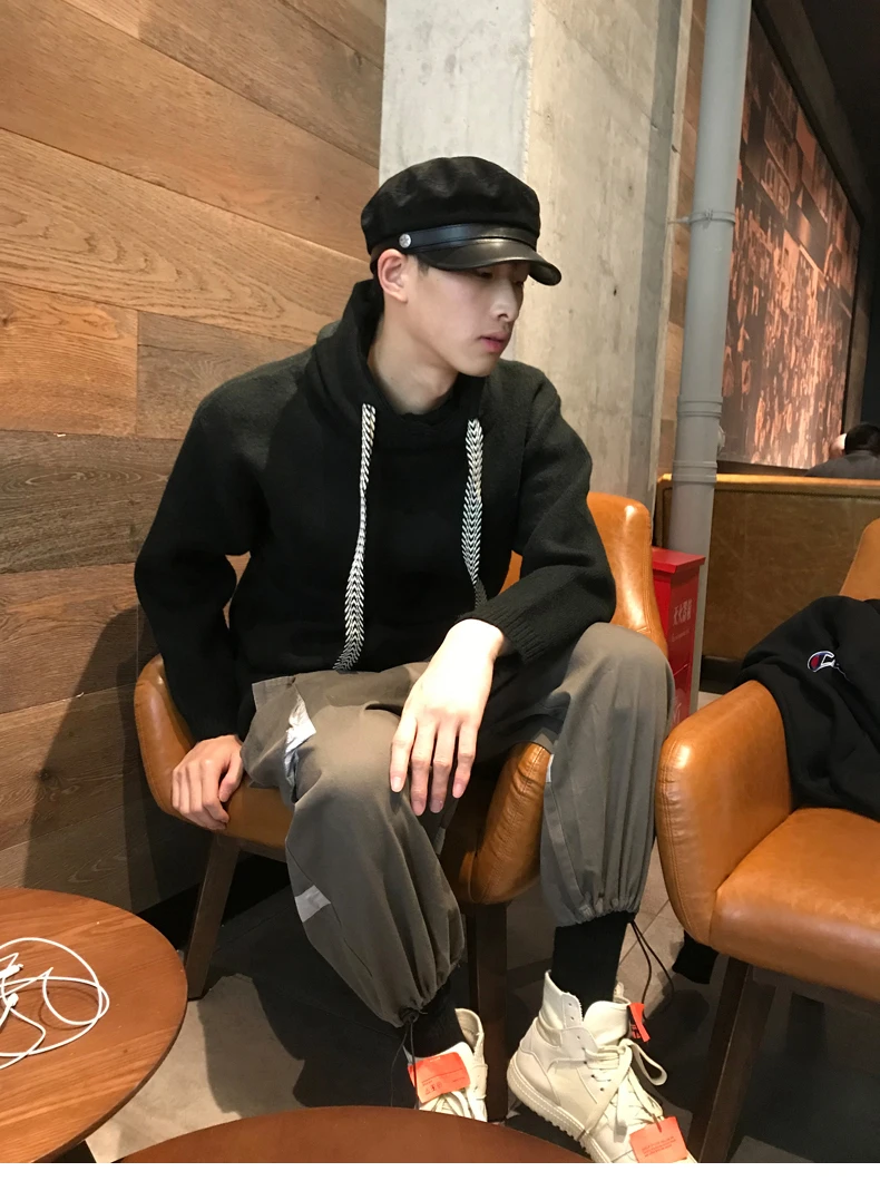 Suede Leather Hats For Men 2023 Korean Fashion Male Flat Top Military Navy Sailing Berets With Belt Chic Student Caps Streetwear