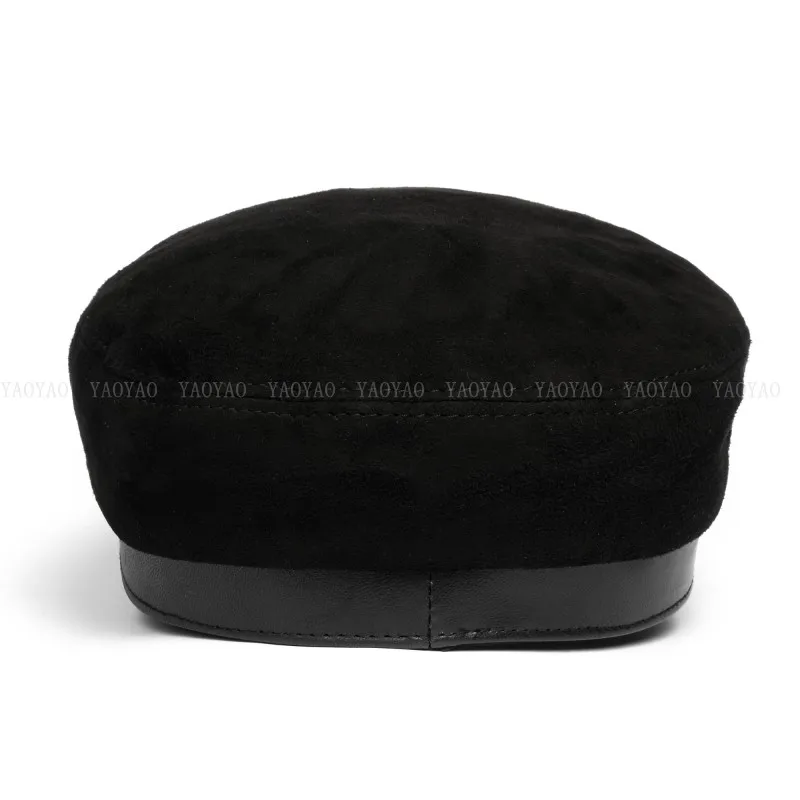 Suede Leather Hats For Men 2023 Korean Fashion Male Flat Top Military Navy Sailing Berets With Belt Chic Student Caps Streetwear
