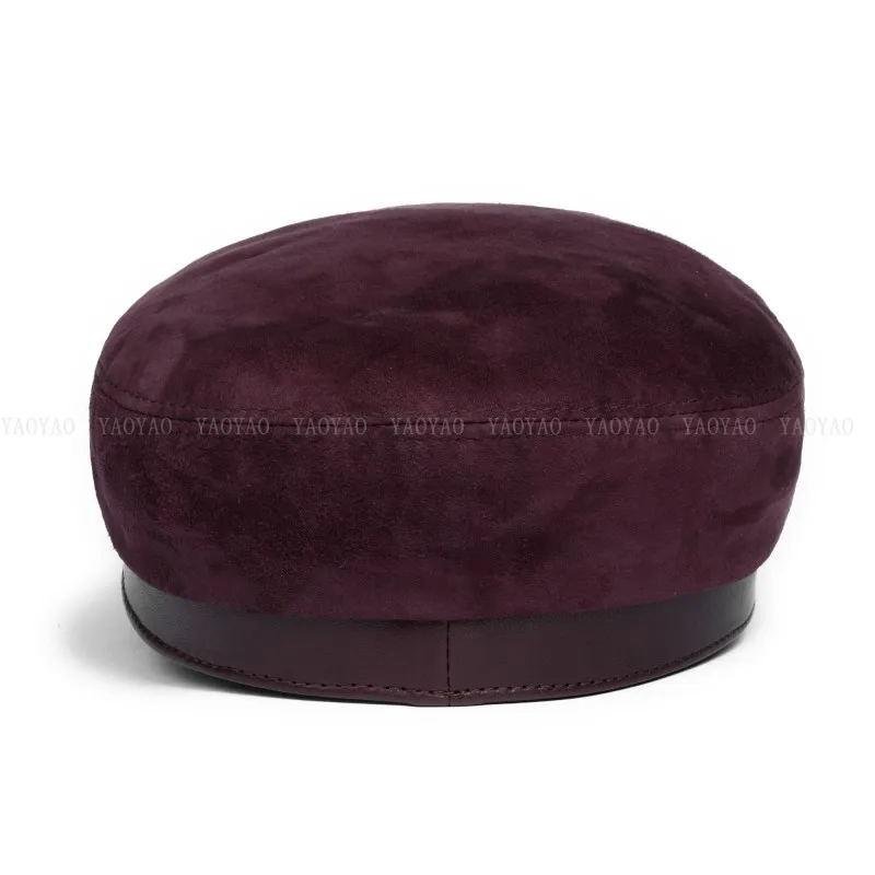 Suede Leather Hats For Men 2023 Korean Fashion Male Flat Top Military Navy Sailing Berets With Belt Chic Student Caps Streetwear