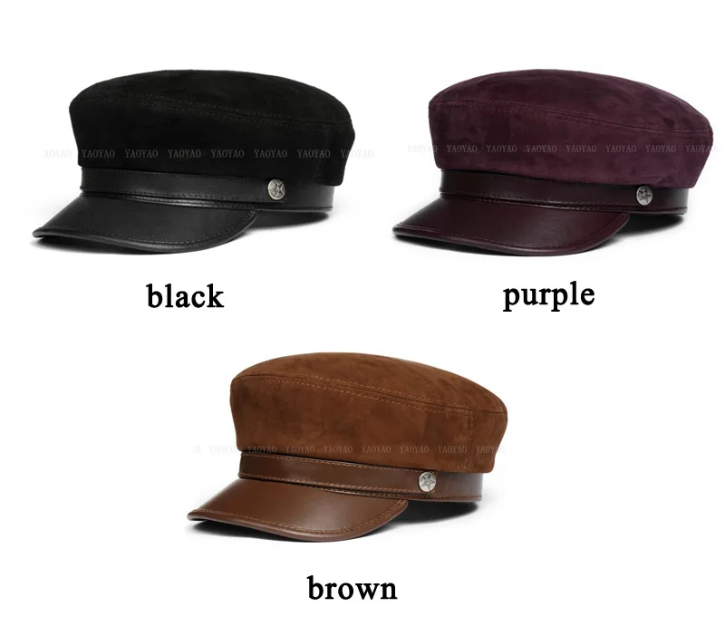 Suede Leather Hats For Men 2023 Korean Fashion Male Flat Top Military Navy Sailing Berets With Belt Chic Student Caps Streetwear